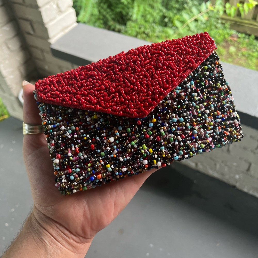 Beaded Red and Multicolor Clutch